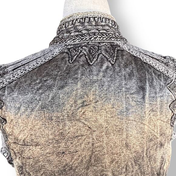 Vintage 90s Flashback Embroidered Metallic Gray Beaded Vest Floral Detail Boho - Picture 10 of 13
